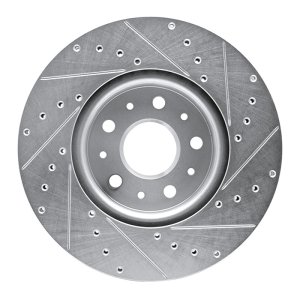 Cadillac CT5 Brake Rotor (1) - Front Left - R1 Concepts - Drilled & Slotted - Silver - `16-`25